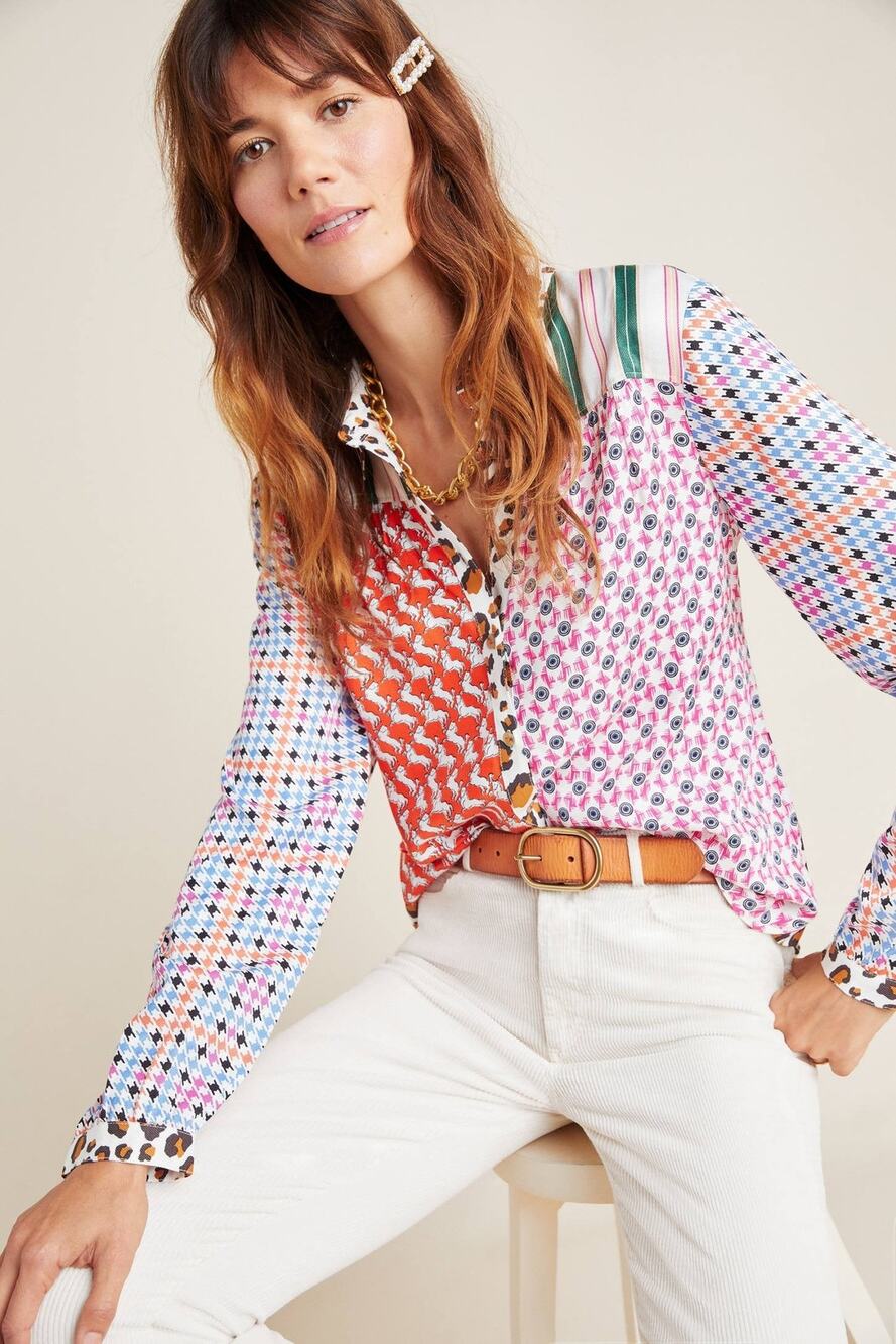 Maeve Bernadette Mixedprint Blouse Red Motif - S